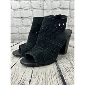 Franco Sarto Naya Slingback Peep Toe Heels Black Suede Shoes Size 8